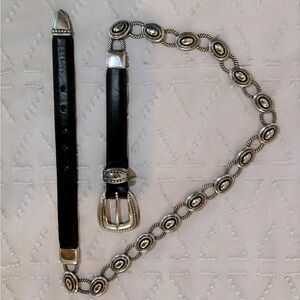 Vintage Brighton black leather and chain link belt medium USA